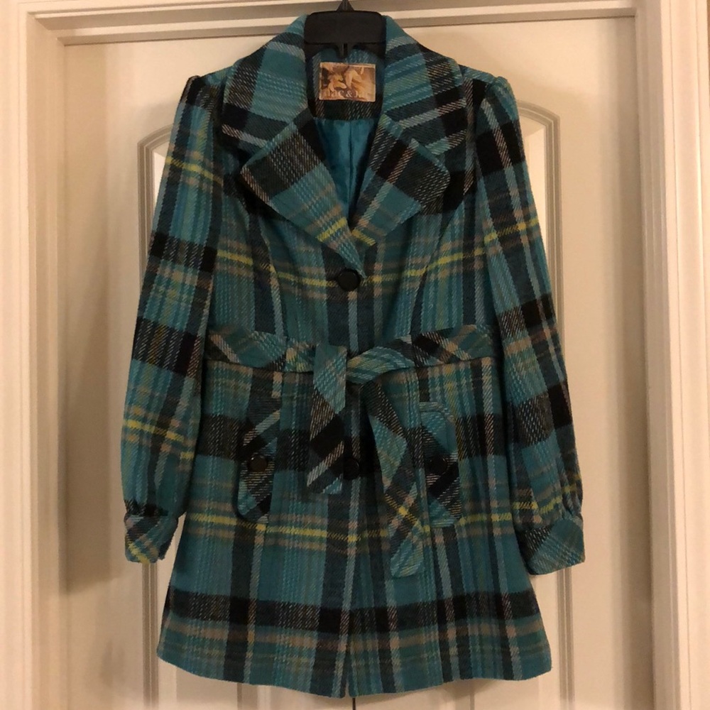 Mac & Jac Plaid wool like peacoat jacket coat S M